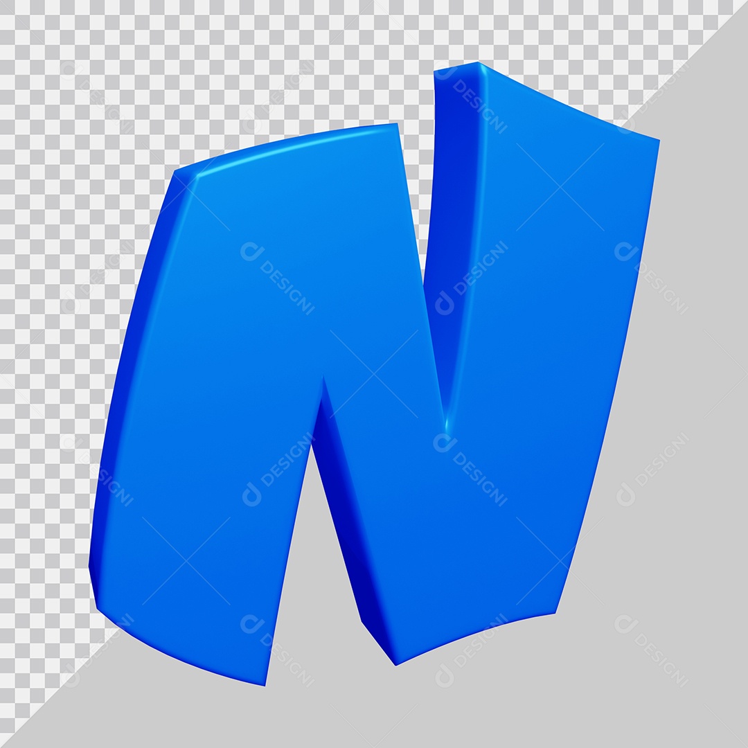 Letra N Maiúscula Azul 3D Para composição PSD
