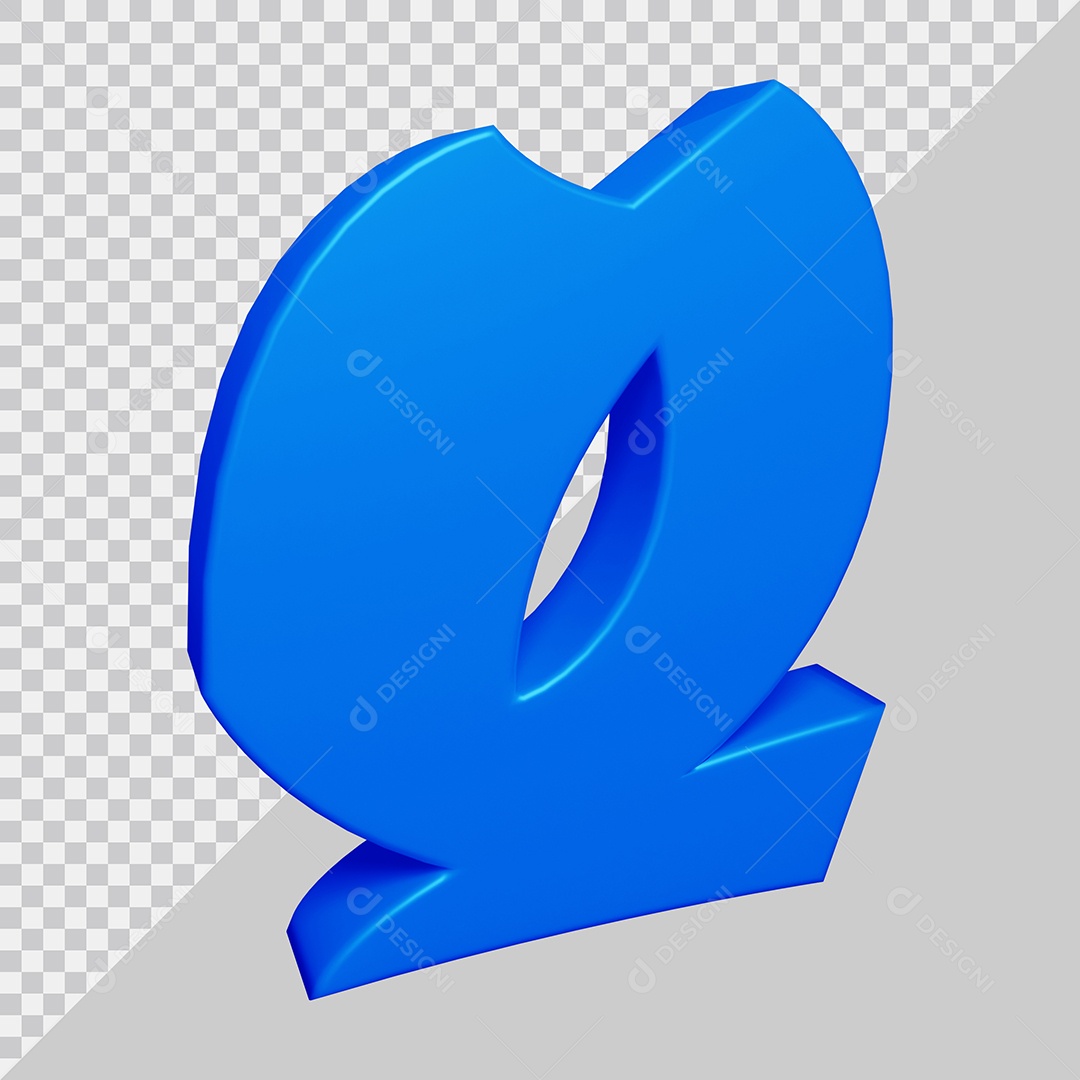 Letra Q Maiúscula Azul 3D Para composição PSD