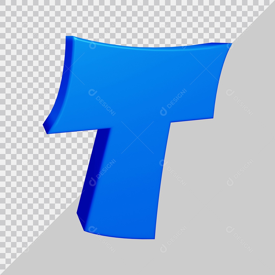 Letra T Maiúscula Azul 3D Para composição PSD