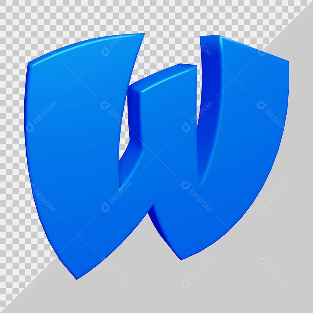 Letra W Maiúscula Azul 3D Para composição PSD