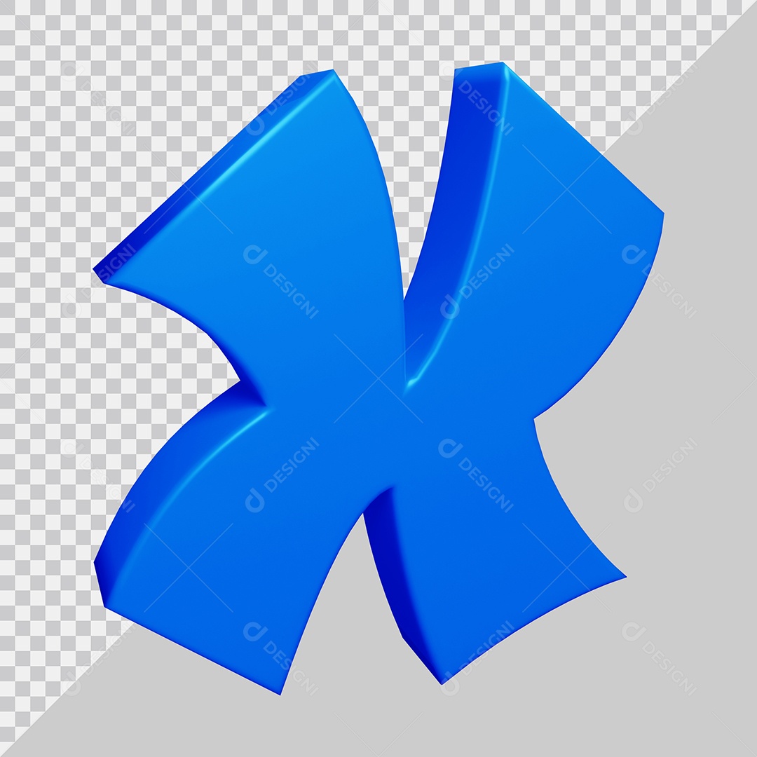 Letra X Maiúscula Azul 3D Para composição PSD