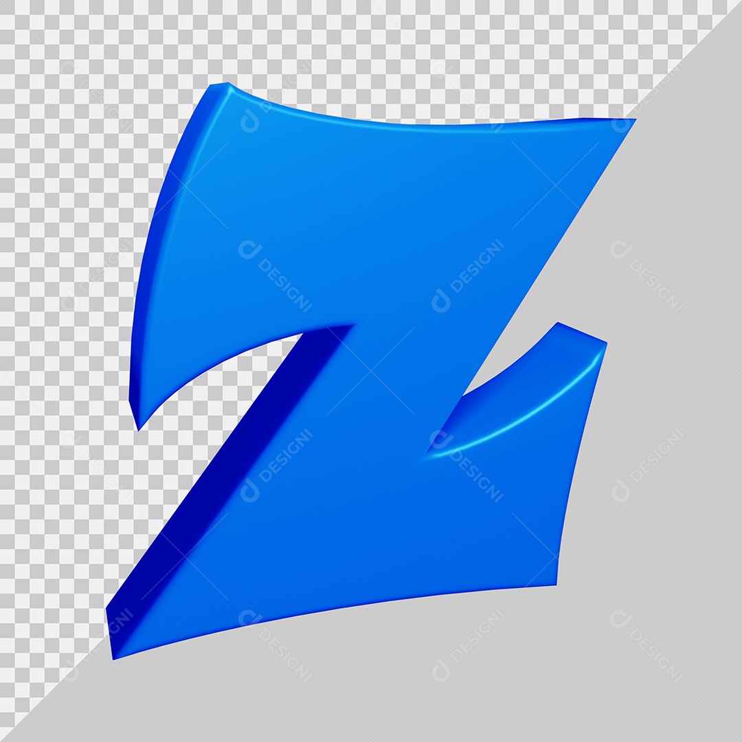 Letra Z Maiúscula Azul 3D Para composição PSD