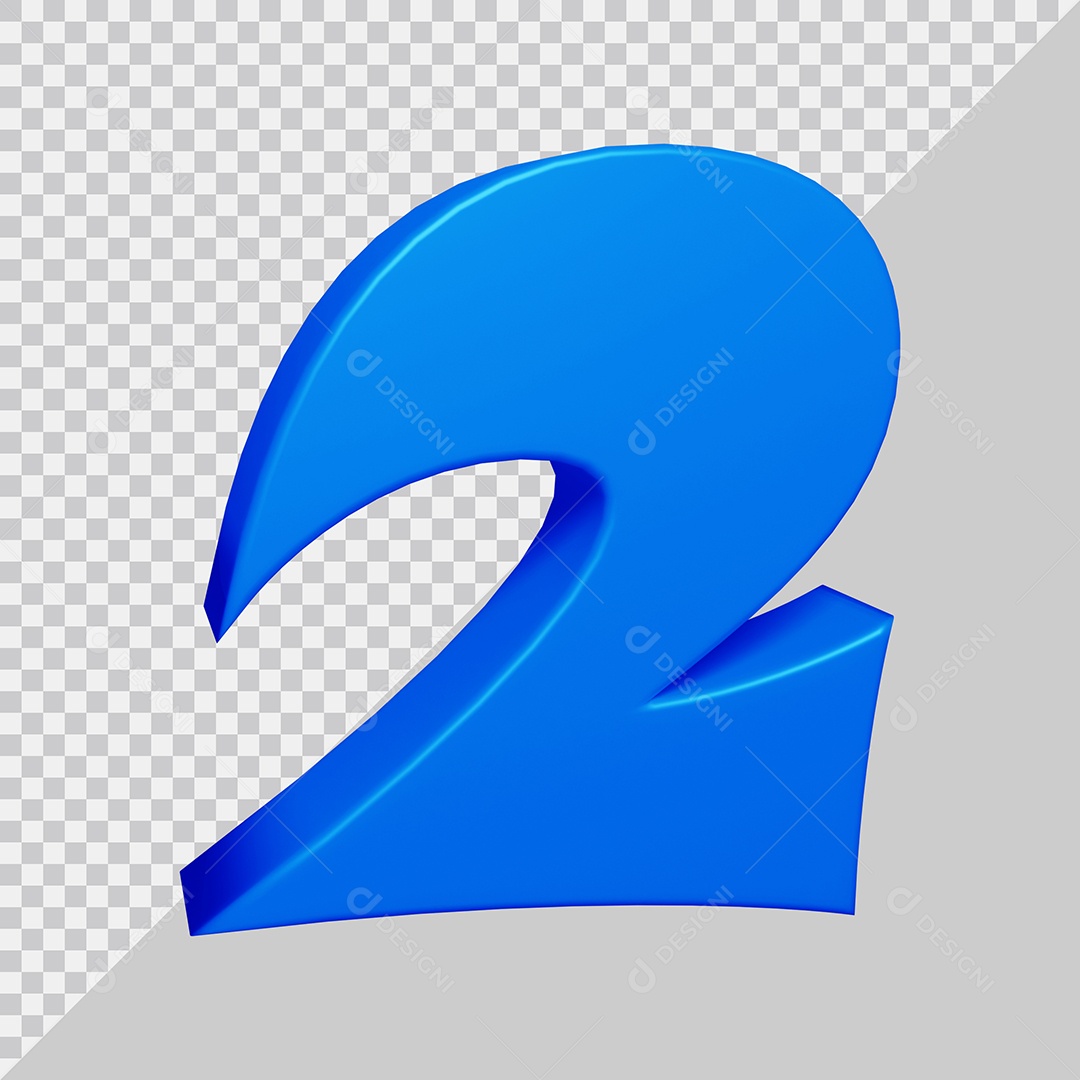 Número 3D 2 Azul Para composição PSD