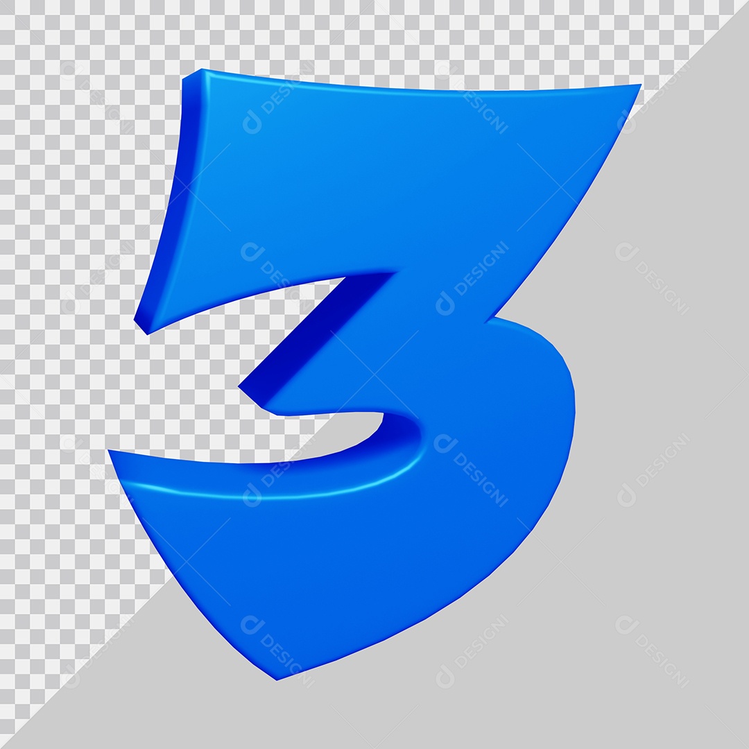 Número 3D 3 Azul Para composição PSD