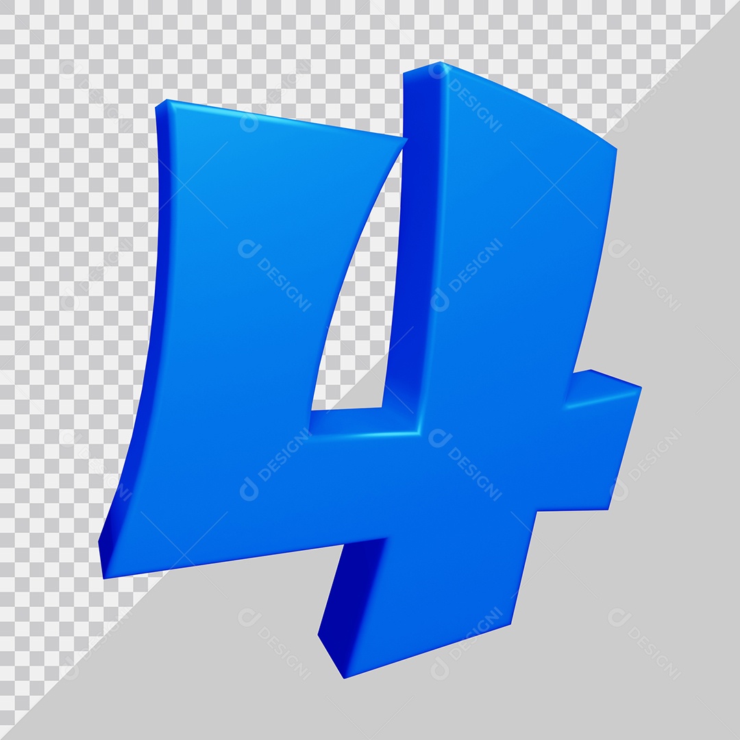 Número 3D 4 Azul Para composição PSD