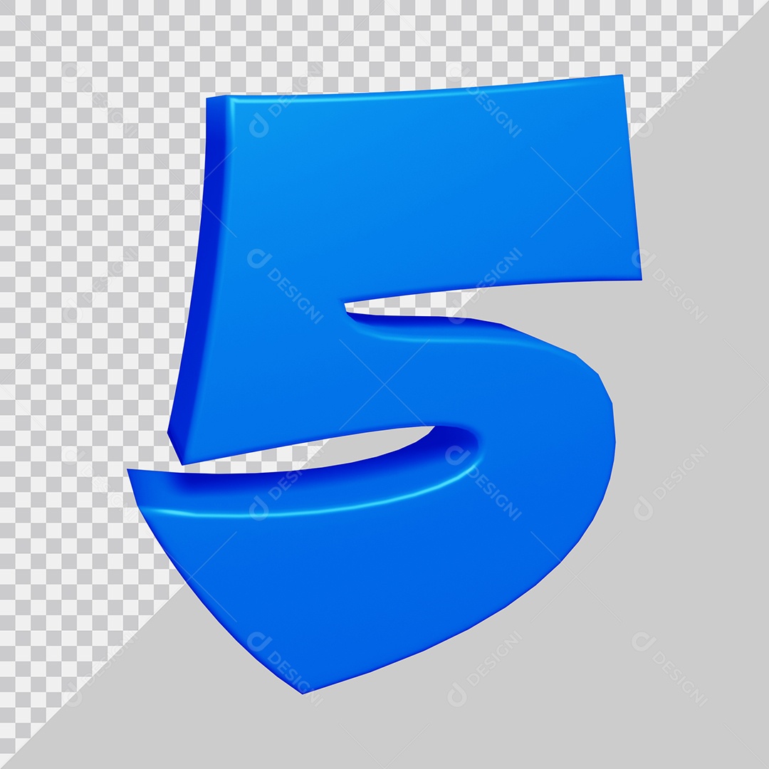 Número 3D 5 Azul Para composição PSD