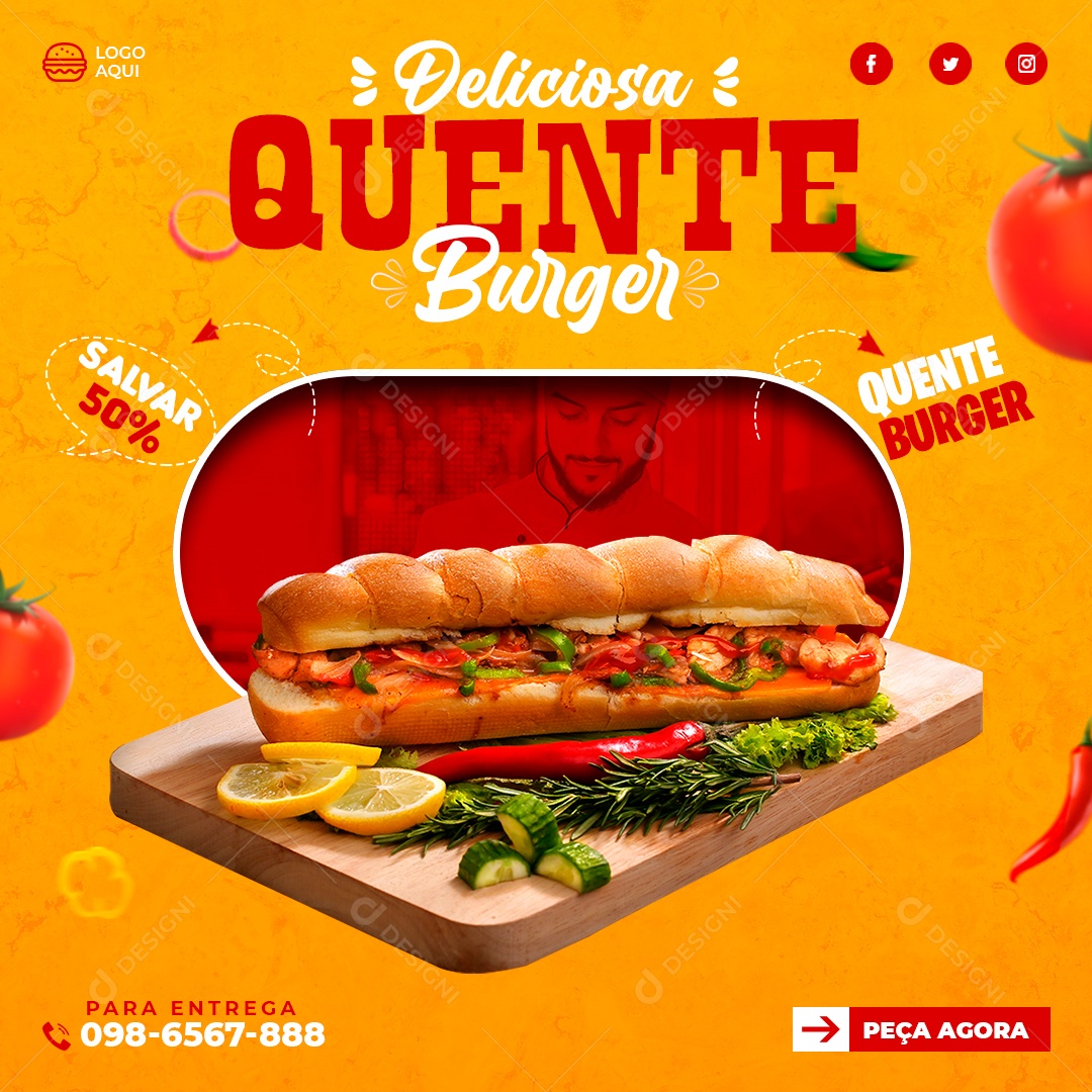 Social Media Hamburgueria Deliciosa Quente Burguer PSD Editável