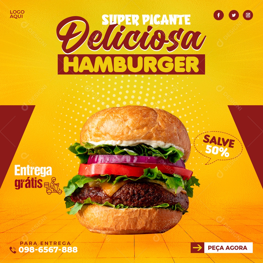 Social Media Hamburgueria Super Picante Deliciosa Hamburger PSD Editável