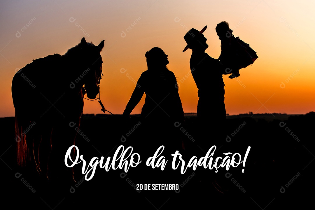 silhueta de família de fazenda, mulher segurando cavalo e pai gaúcho