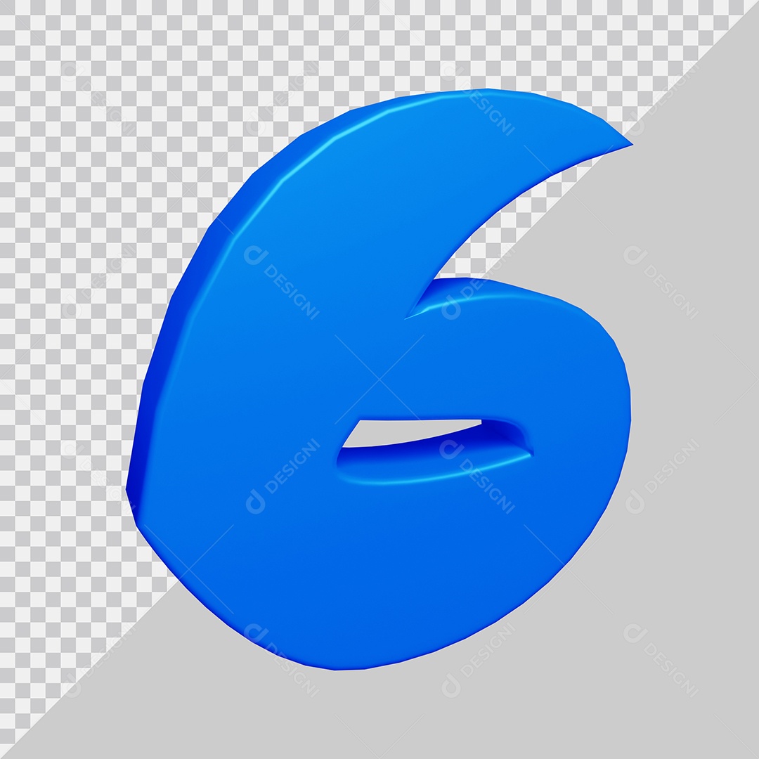 Número 3D 6 Azul Para composição PSD
