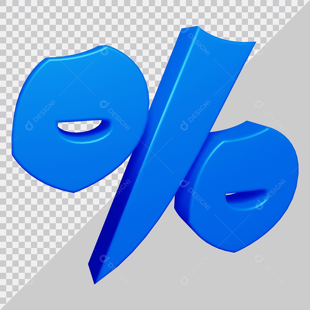 Símbolo de Porcentagem 3D Azul Para Composição PSD