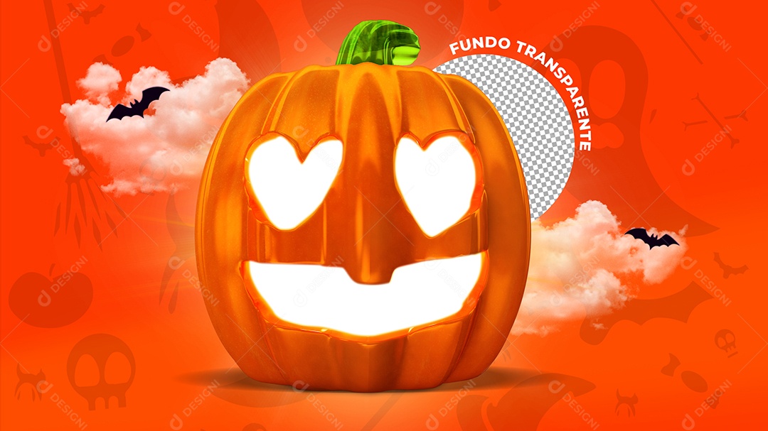 Elemento 3D Abobora De Halloween Dia Das Bruxas Com Olhos De Coração PSD Editável
