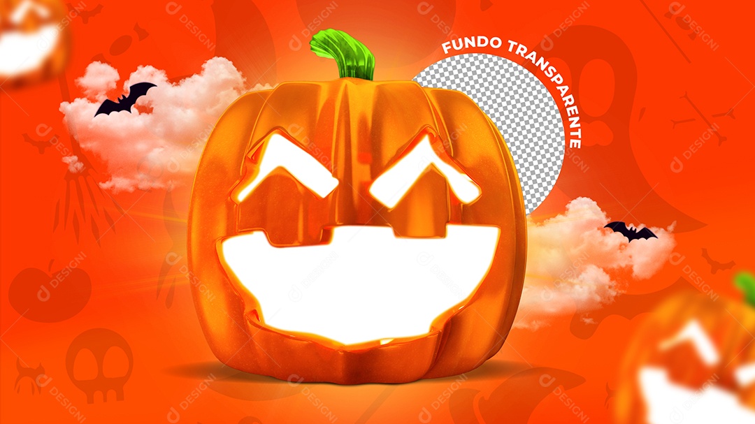 Elemento 3D Abobora De Halloween Dia Das Bruxas Feliz PSD Editável