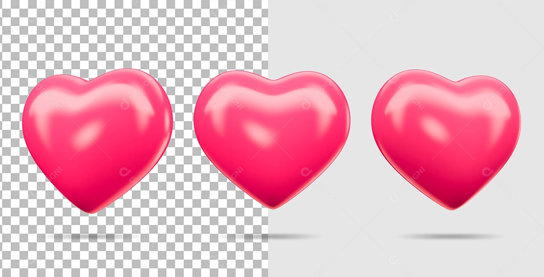 Elemento 3D Para Composição Corações Vermelhos Em Três Posições PSD