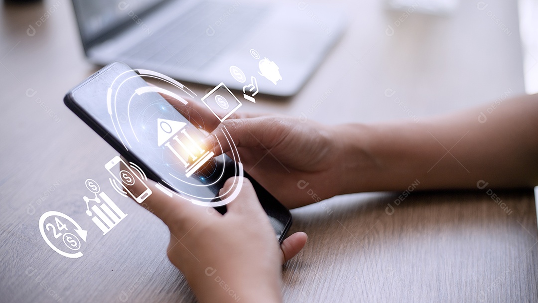 Conceito de banco online com pessoa usando um smartphone