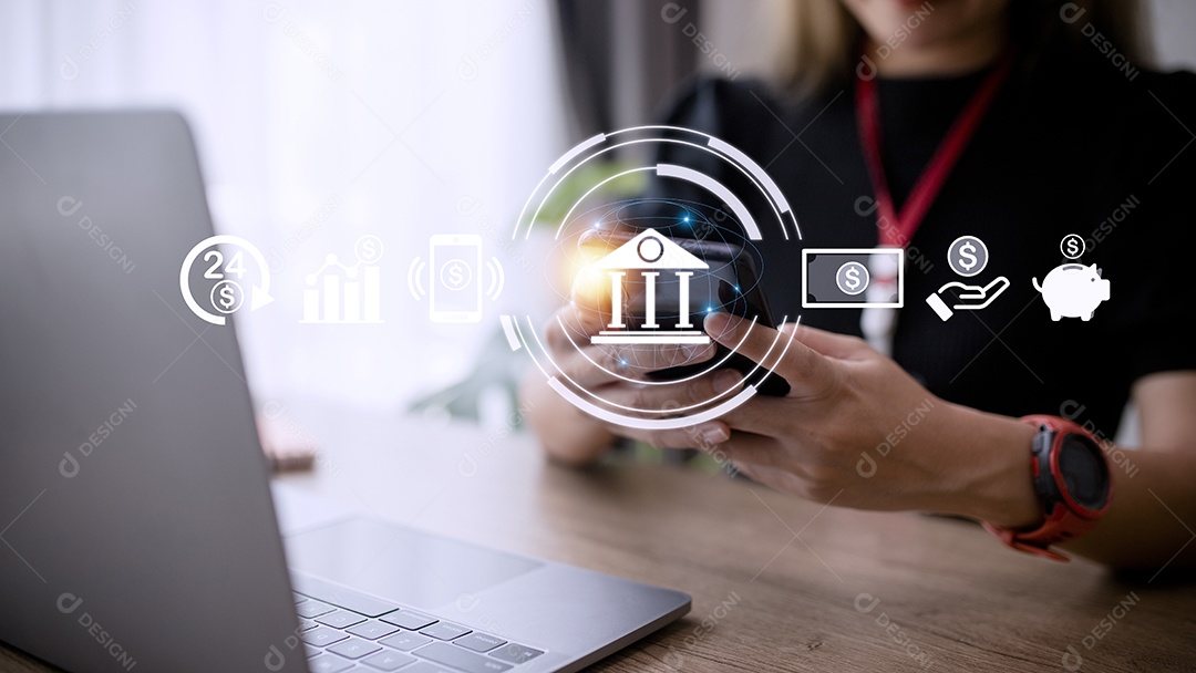 Conceito de banco online com pessoa usando um smartphone