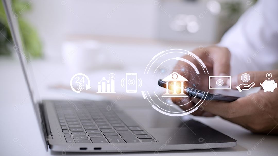 Conceito de banco online com pessoa usando um smartphone