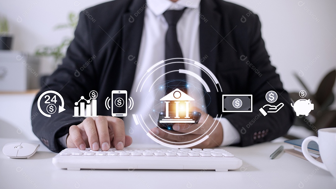 Conceito de banco online com pessoa usando um smartphone