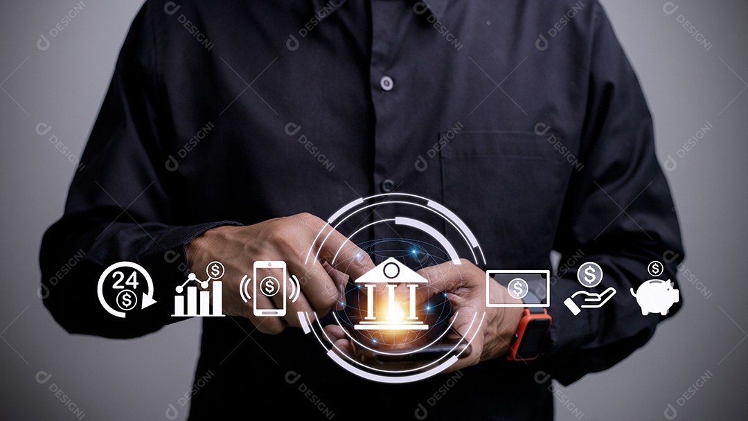 Conceito de banco online com pessoa usando um smartphone