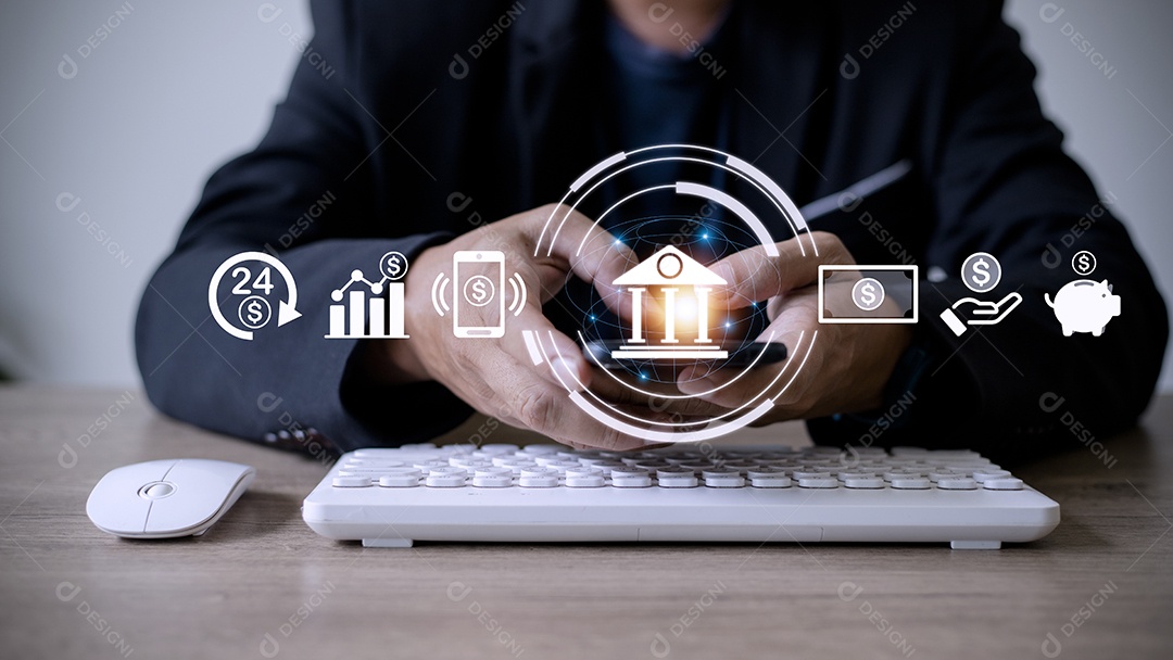 Conceito de banco online com pessoa usando um smartphone