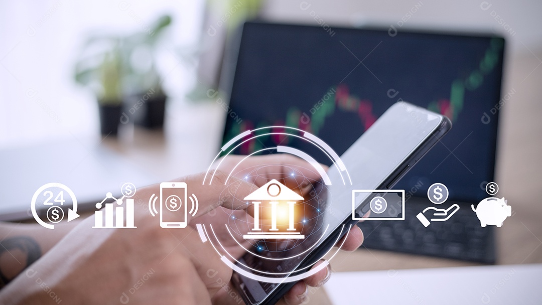 Conceito de banco online com pessoa usando um smartphone