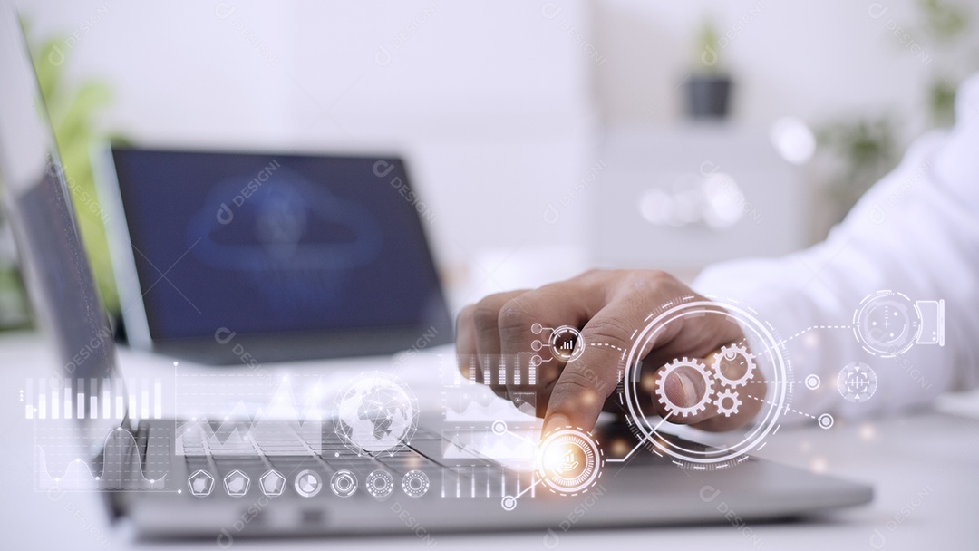 Processo de negócios e estratégia na tela virtual. Análise de dados. Fluxo de trabalho.