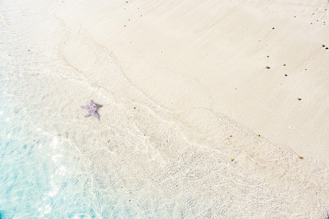 Águas azuis claras e ondas suaves e areia na praia tropical