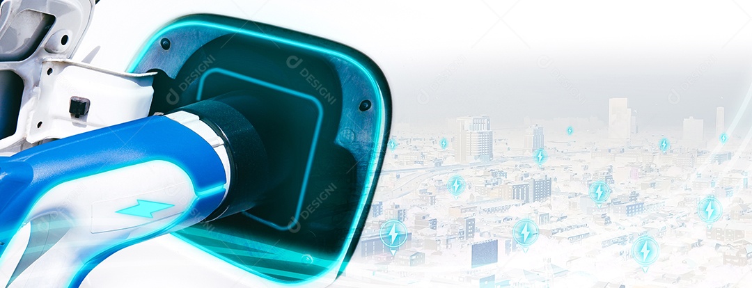 Carregamento da bateria do veículo elétrico EV com um ponto de carregamento da cidade