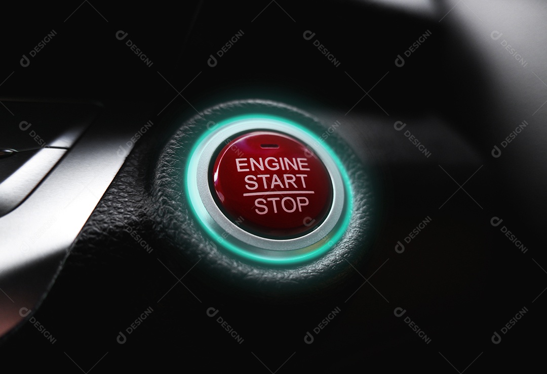 O botão de parada de partida do motor elétrico do carro é iluminado