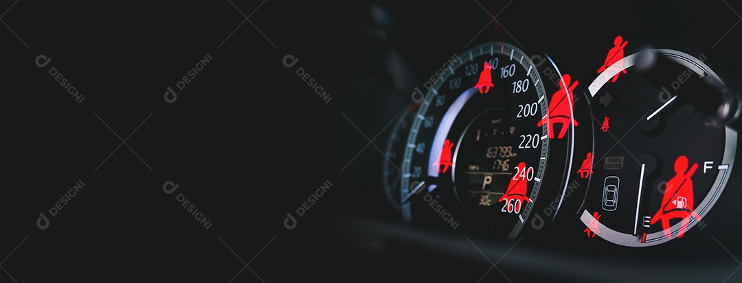 Sinal do cinto de segurança no painel do carro com um cinto de segurança iluminado