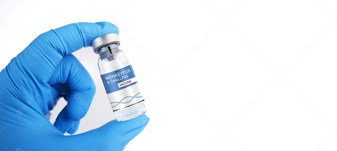 Frasco de vacina de vírus de varíola e varíola (MPXV) em um médico