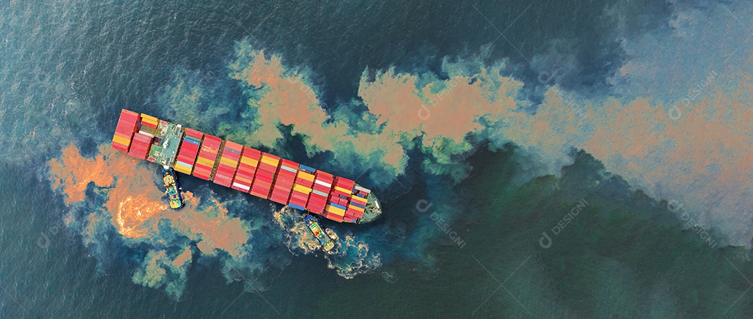 Rebocador arrasto de barco Barcaça transportar unidade de construção de tubo de aço de metal, sem certificado internacional de prevenção de poluição de lodo de esgoto, lodo de esgoto no mar feito pela atividade do conceito de navio