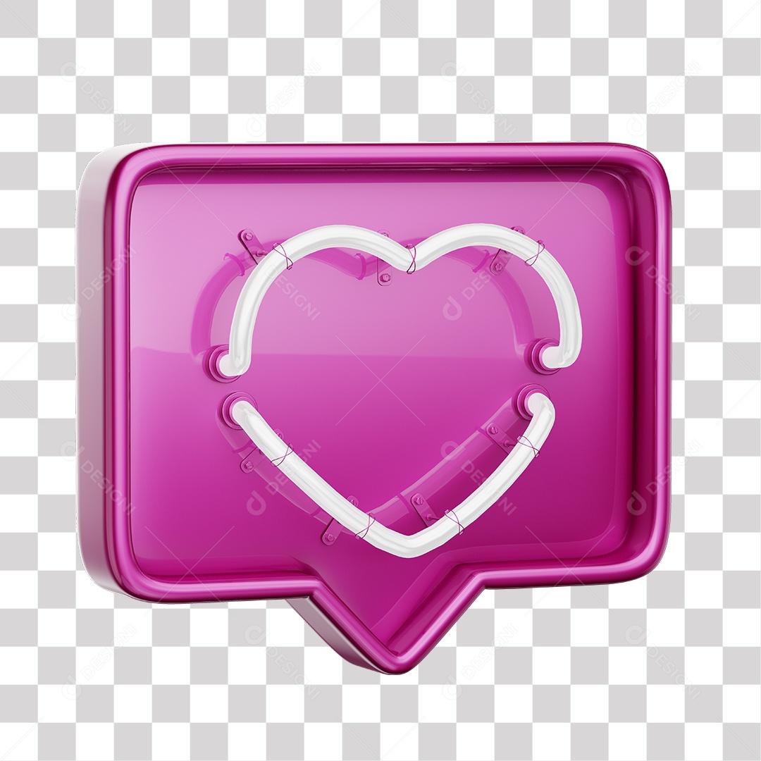 Emoji de Curtida Rosa com Coração Branco De Led Elemento 3D Para Composição PNG Transparente
