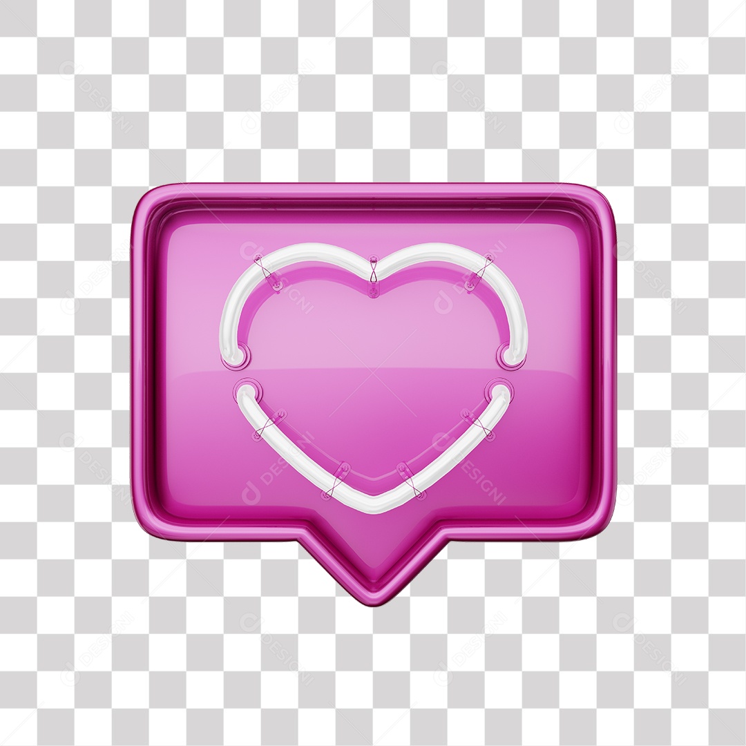 Emoji de Curtida Rosa com Coração Branco De Led Elemento 3D Para Composição PNG Transparente