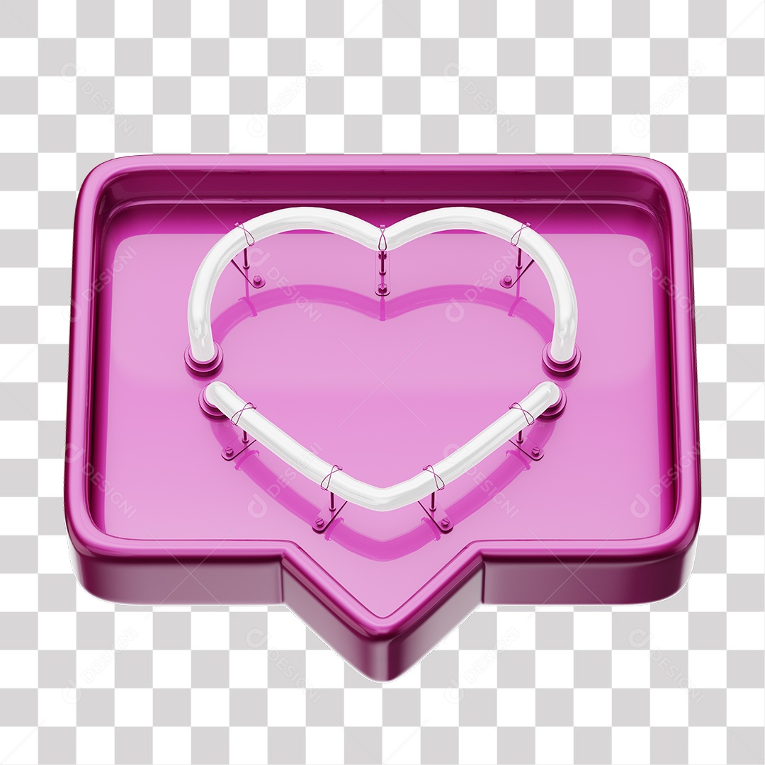 Emoji de Curtida Rosa com Coração Branco De Led Elemento 3D Para Composição PNG Transparente