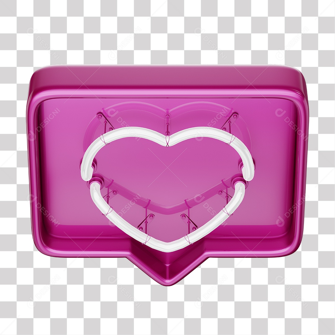 Emoji de Curtida Rosa com Coração Branco De Led Elemento 3D Para Composição PNG Transparente