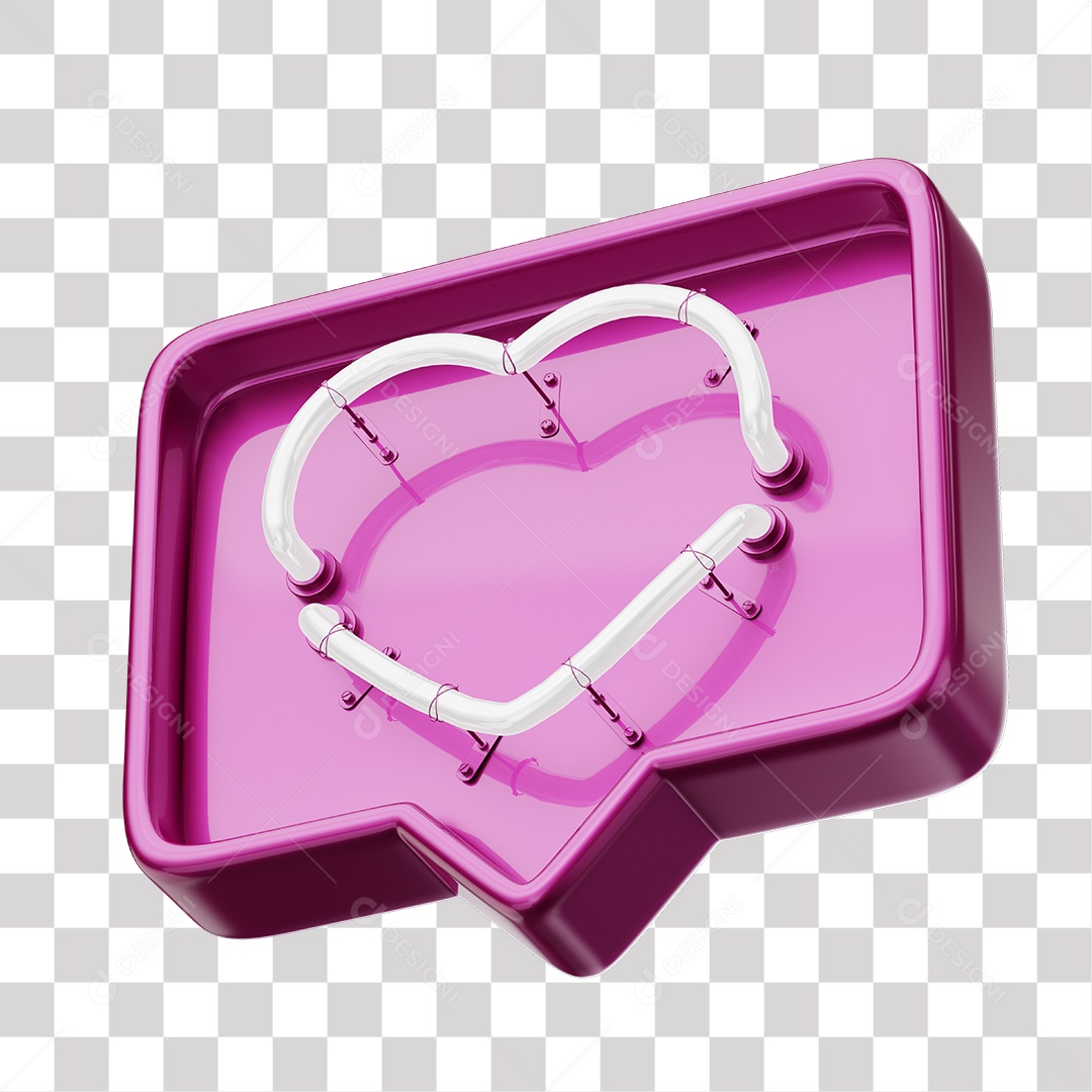 Emoji de Curtida Rosa com Coração Branco De Led Elemento 3D Para Composição PNG Transparente