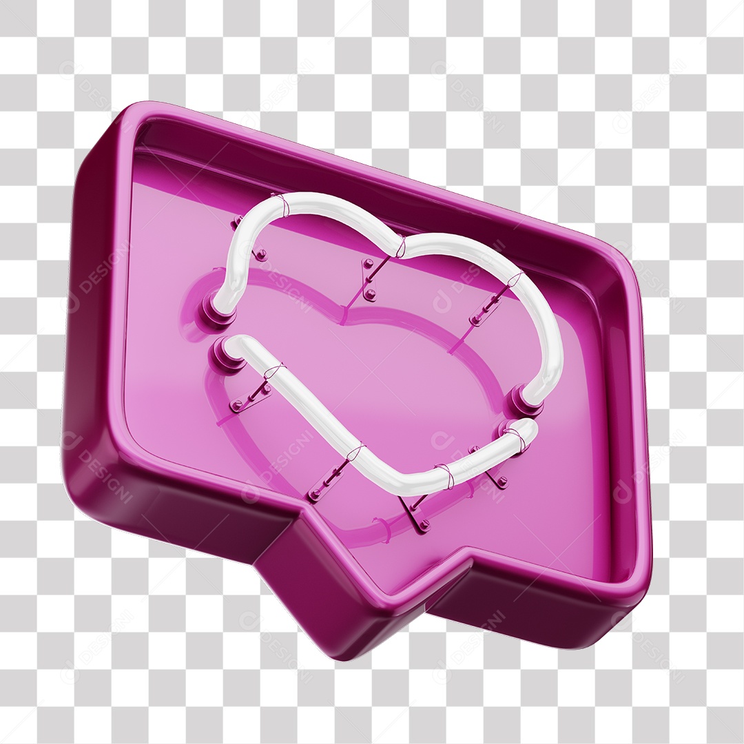 Emoji de Curtida Rosa com Coração Branco De Led Elemento 3D Para Composição PNG Transparente