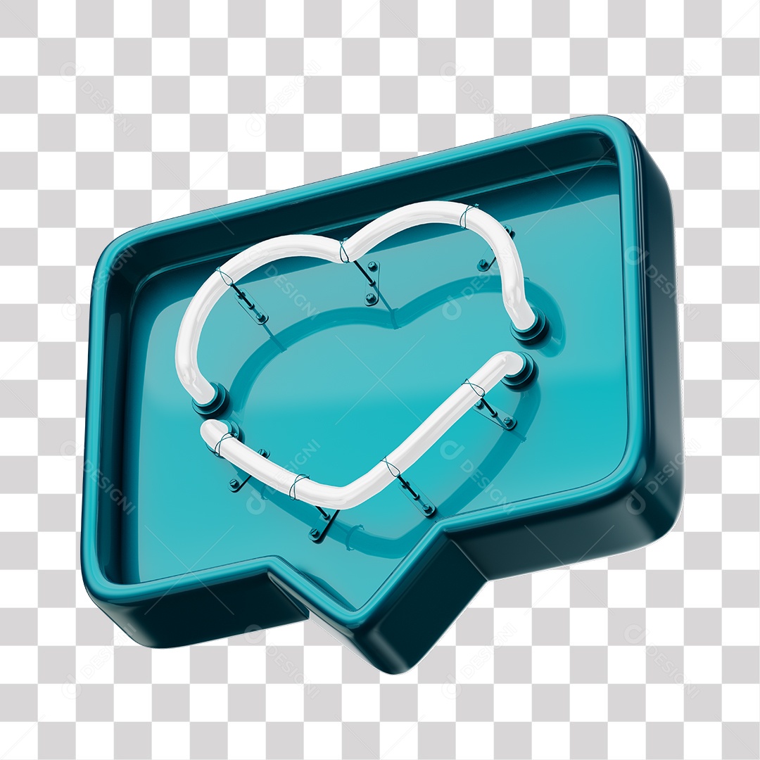 Emoji de Curtida Azul com Coração Branco De Led Elemento 3D Para Composição PNG Transparente