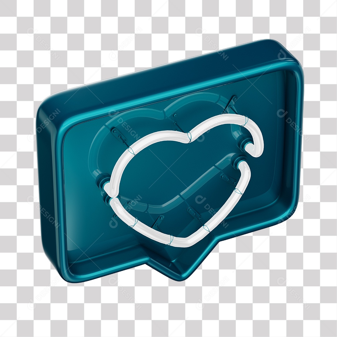 Emoji de Curtida Azul com Coração Branco De Led Elemento 3D Para Composição PNG Transparente