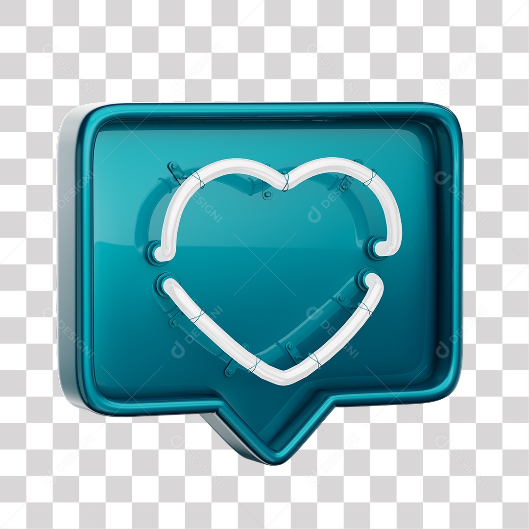 Emoji de Curtida Azul com Coração Branco De Led Elemento 3D Para Composição PNG Transparente