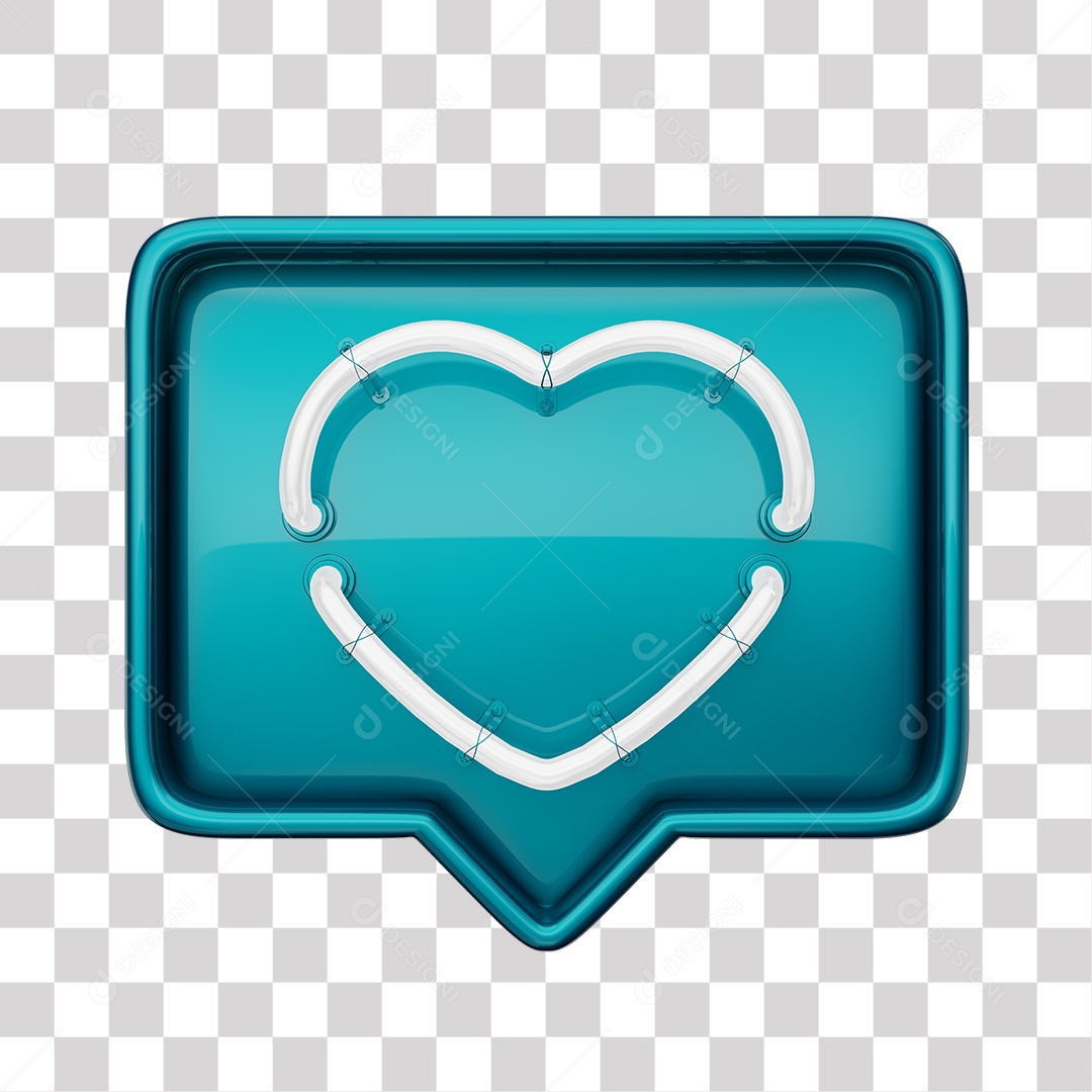 Emoji de Curtida Azul com Coração Branco De Led Elemento 3D Para Composição PNG Transparente