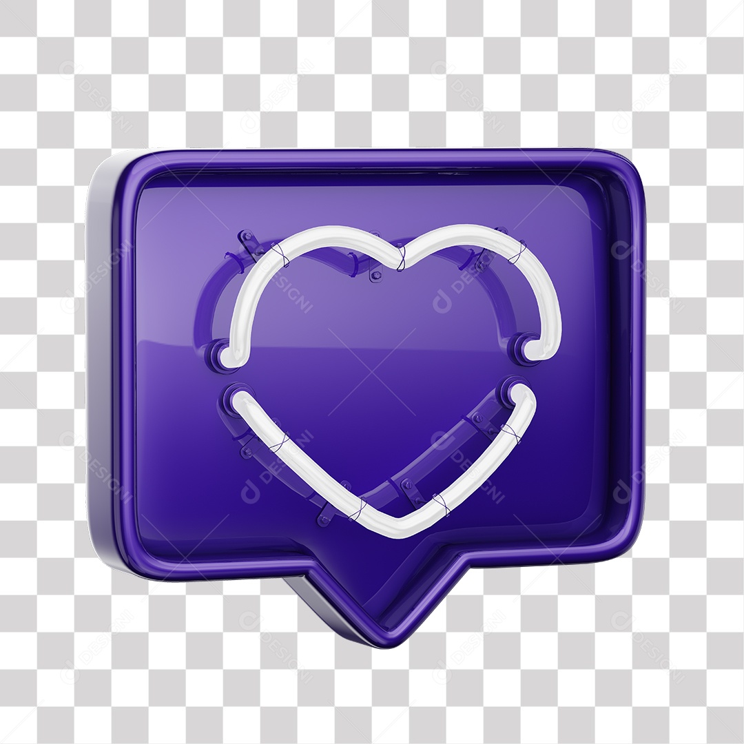 Emoji de Curtida Liais com Coração Branco De Led Elemento 3D Para Composição PNG Transparente