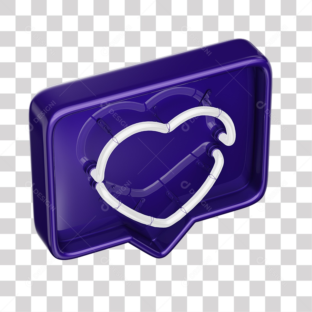 Emoji de Curtida Liais com Coração Branco De Led Elemento 3D Para Composição PNG Transparente