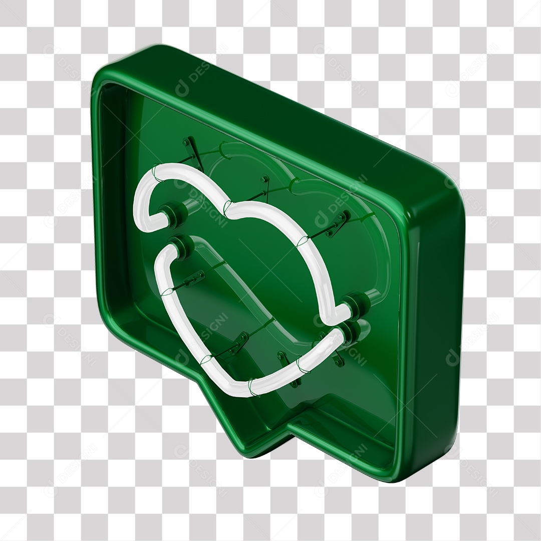 Emoji de Curtida Verde com Coração Branco De Led Elemento 3D Para Composição PNG Transparente