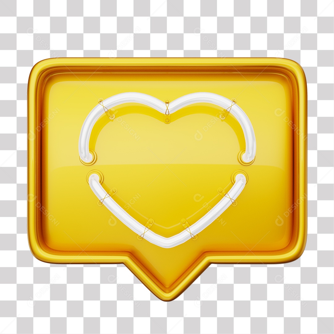 Emoji de Curtida Amarelo com Coração Branco De Led Elemento 3D Para Composição PNG Transparente