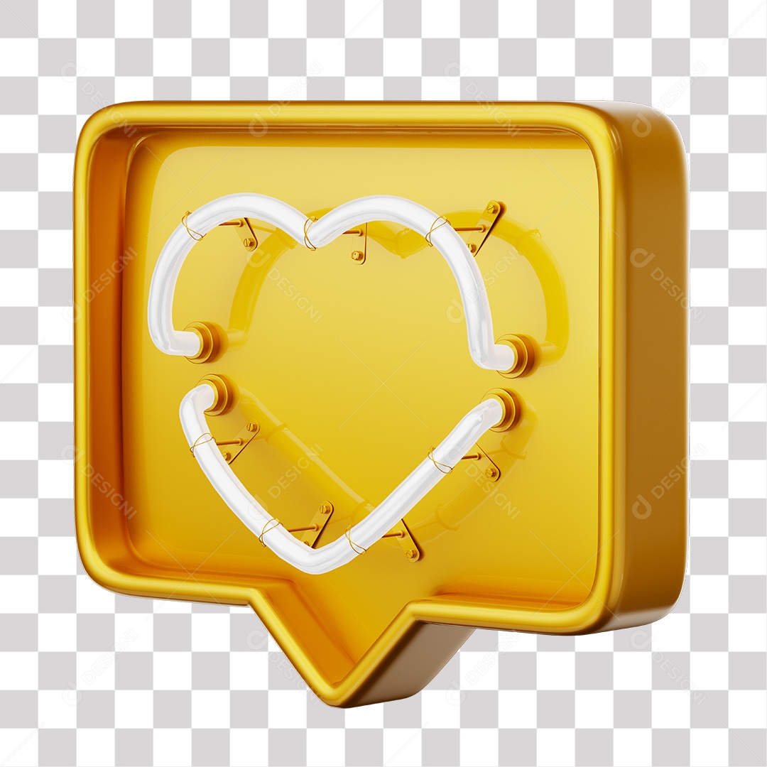 Emoji de Curtida Amarelo com Coração Branco De Led Elemento 3D Para Composição PNG Transparente