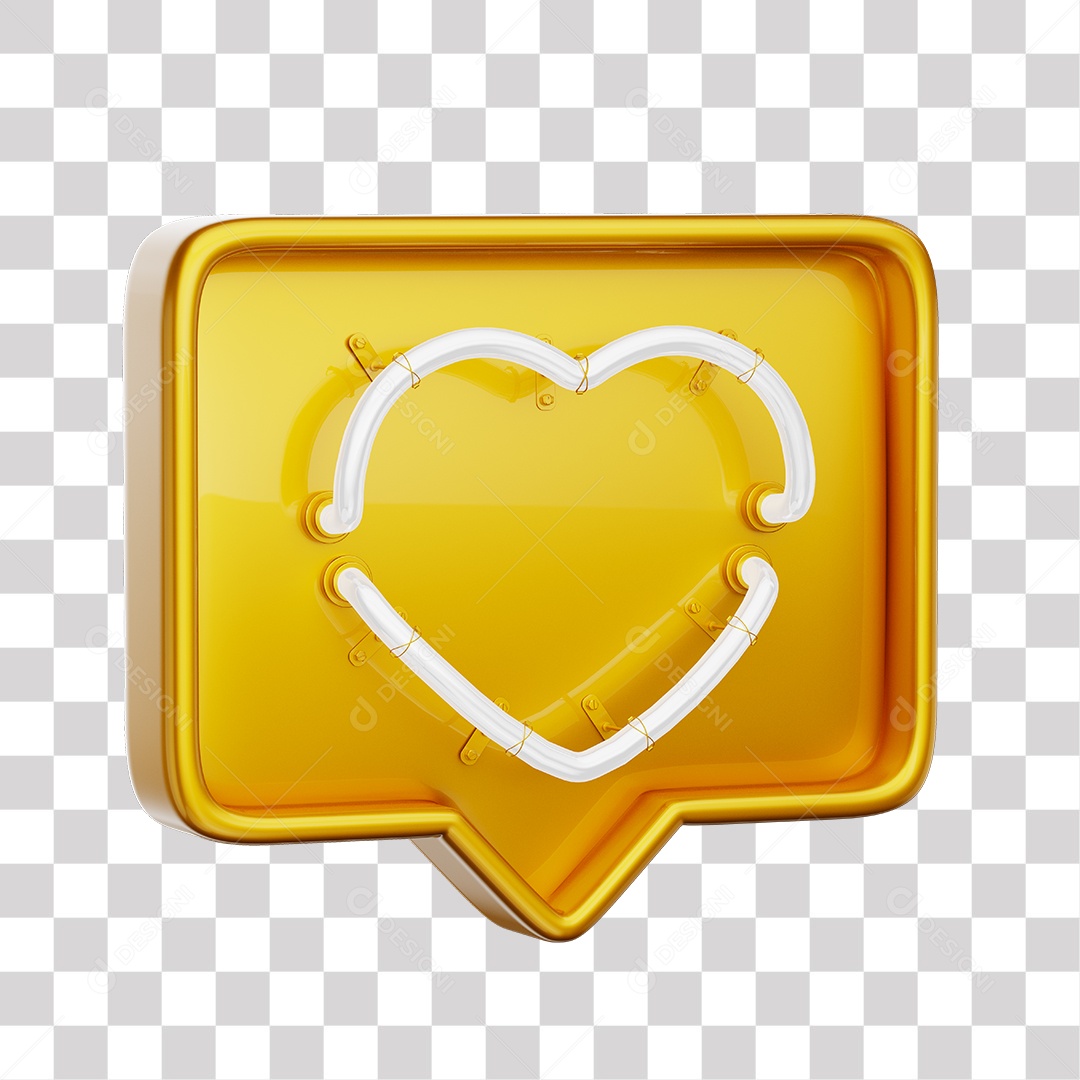 Emoji de Curtida Amarelo com Coração Branco De Led Elemento 3D Para Composição PNG Transparente