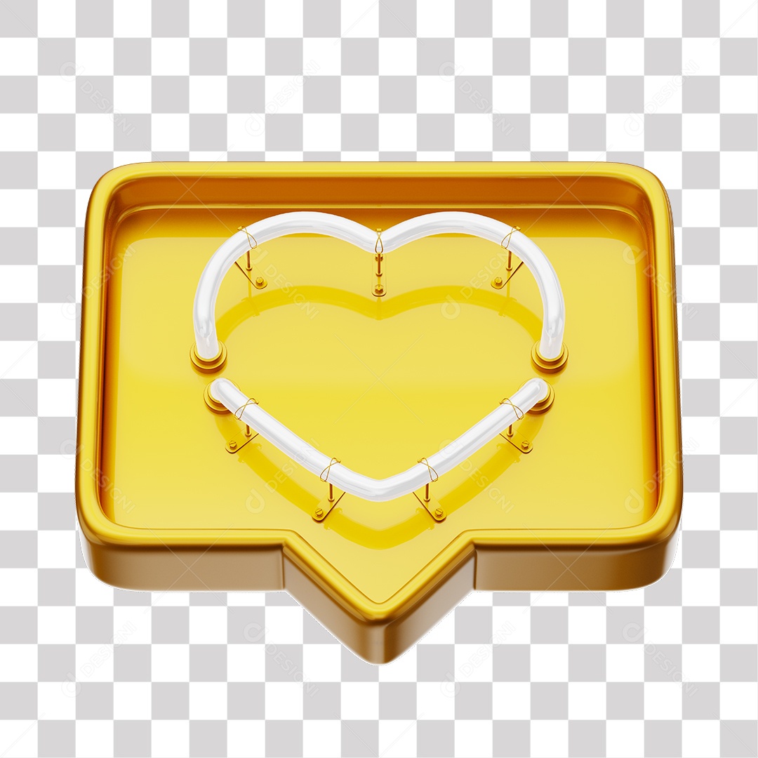 Emoji de Curtida Amarelo com Coração Branco De Led Elemento 3D Para Composição PNG Transparente