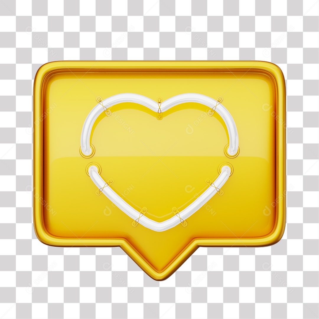 Emoji de Curtida Amarelo com Coração Branco De Led Elemento 3D Para Composição PNG Transparente